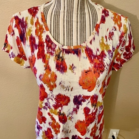 Daisy Fuentes Top Large Cream Orange Purple Gold Abstract Floral Cotton - Picture 2 of 14